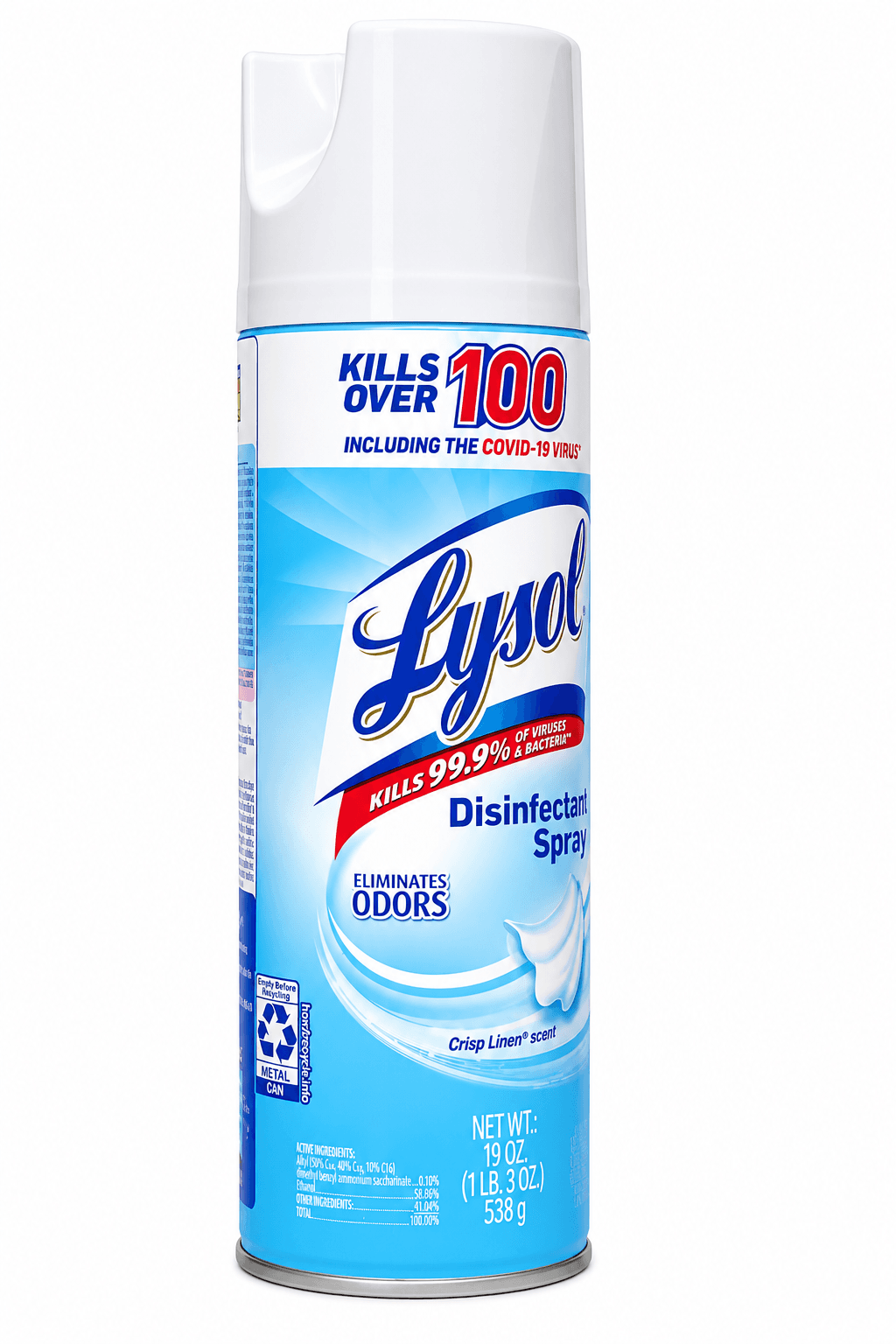 Lysol Disinfectant Spray 19 oz can on White Background.