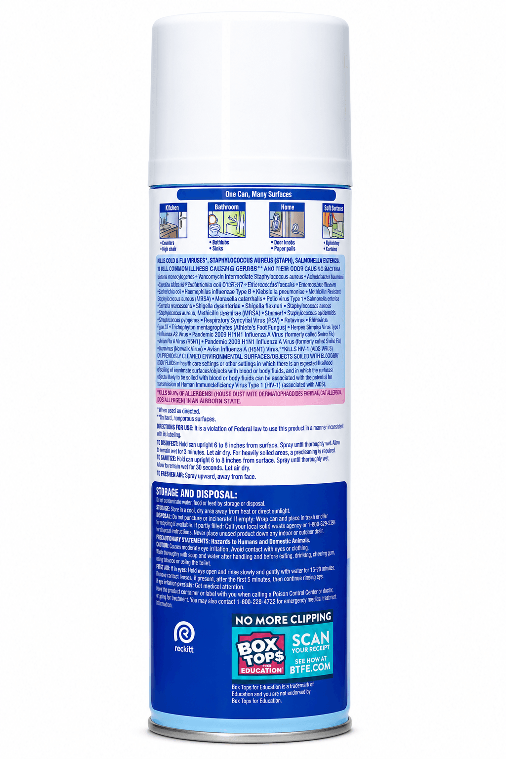Lysol Disinfectant Spray 19 oz showing information on the back.