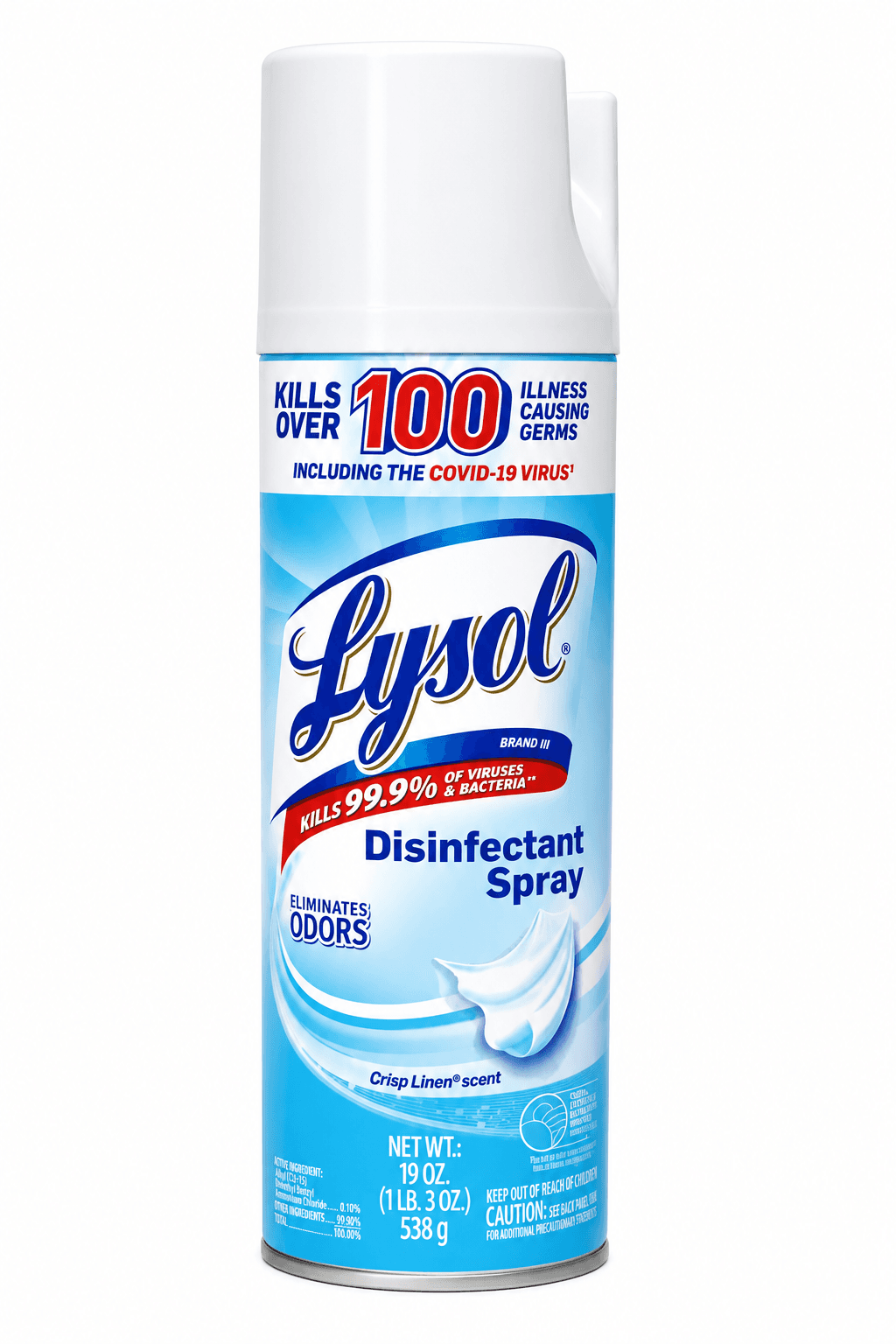 Lysol Disinfectant Spray 19 oz showing information on the front.
