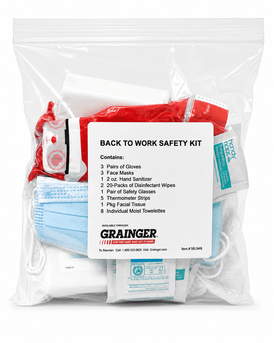 Back to Work Safety Kit with masks, sanitizer, gloves, and safety supplies.