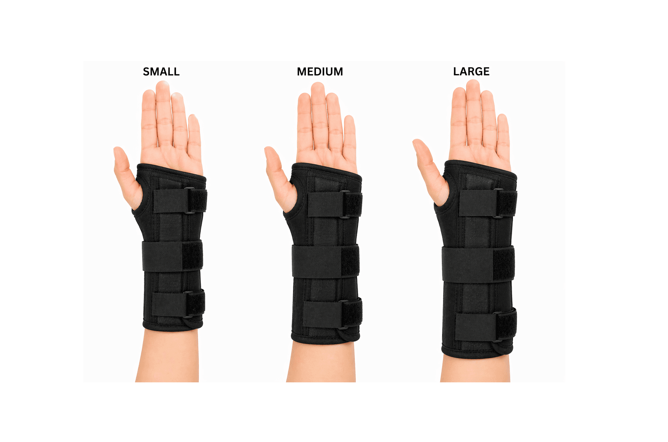 Right Side Black Wrist Brace with adjustable support Small, Medium and Large.