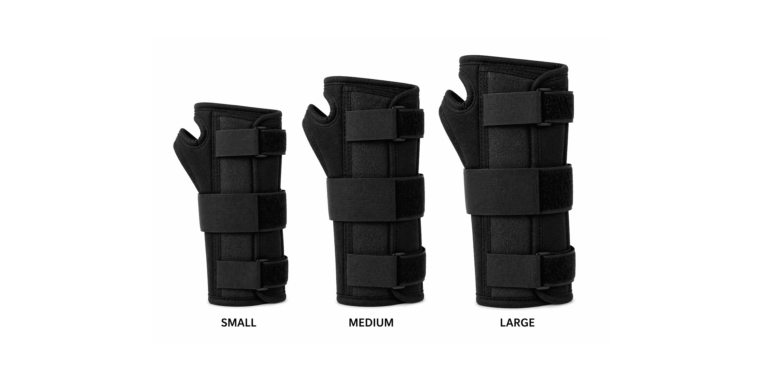 Left Side Black Wrist Brace with adjustable support Small, Medium and Large.