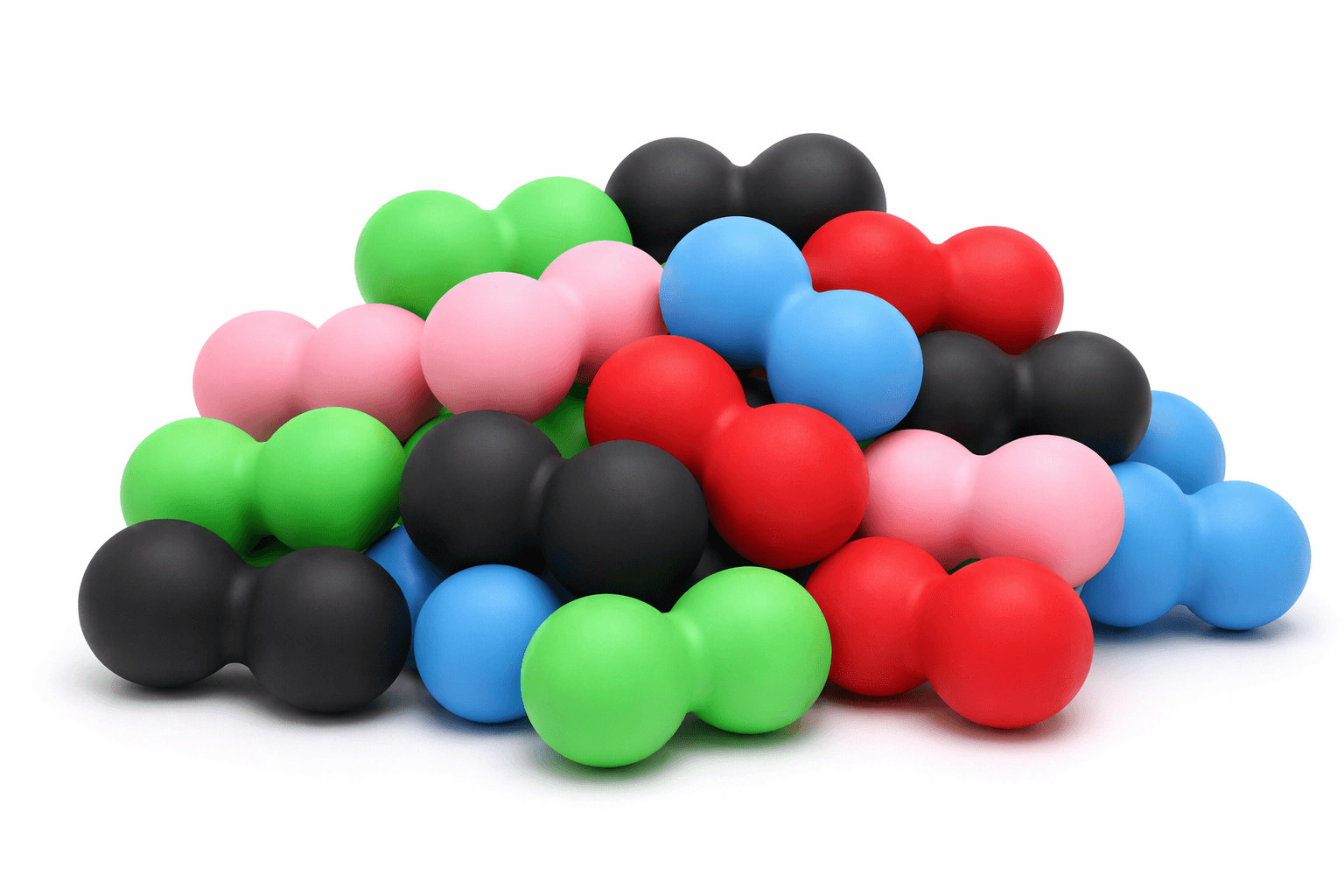 Peanut Massage Balls 64 mm x 128 mm in black, green, light pink, sky blue and red