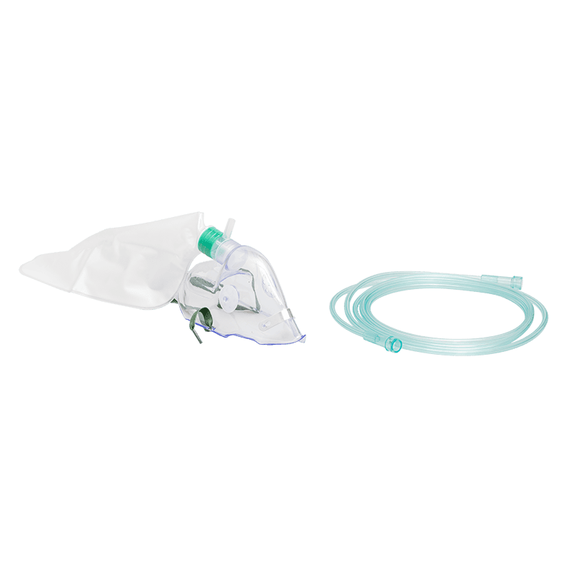 3-in-1 elongated oxygen mask with 7 foot tubing and reservoir out of package.