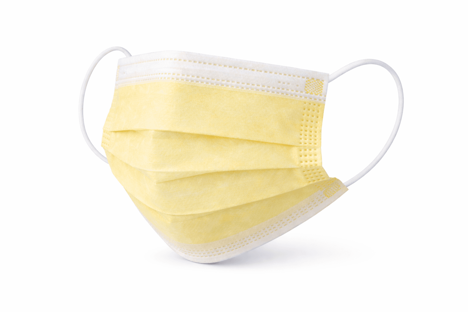 Isolation Mask with Ear Loop Yellow side view.