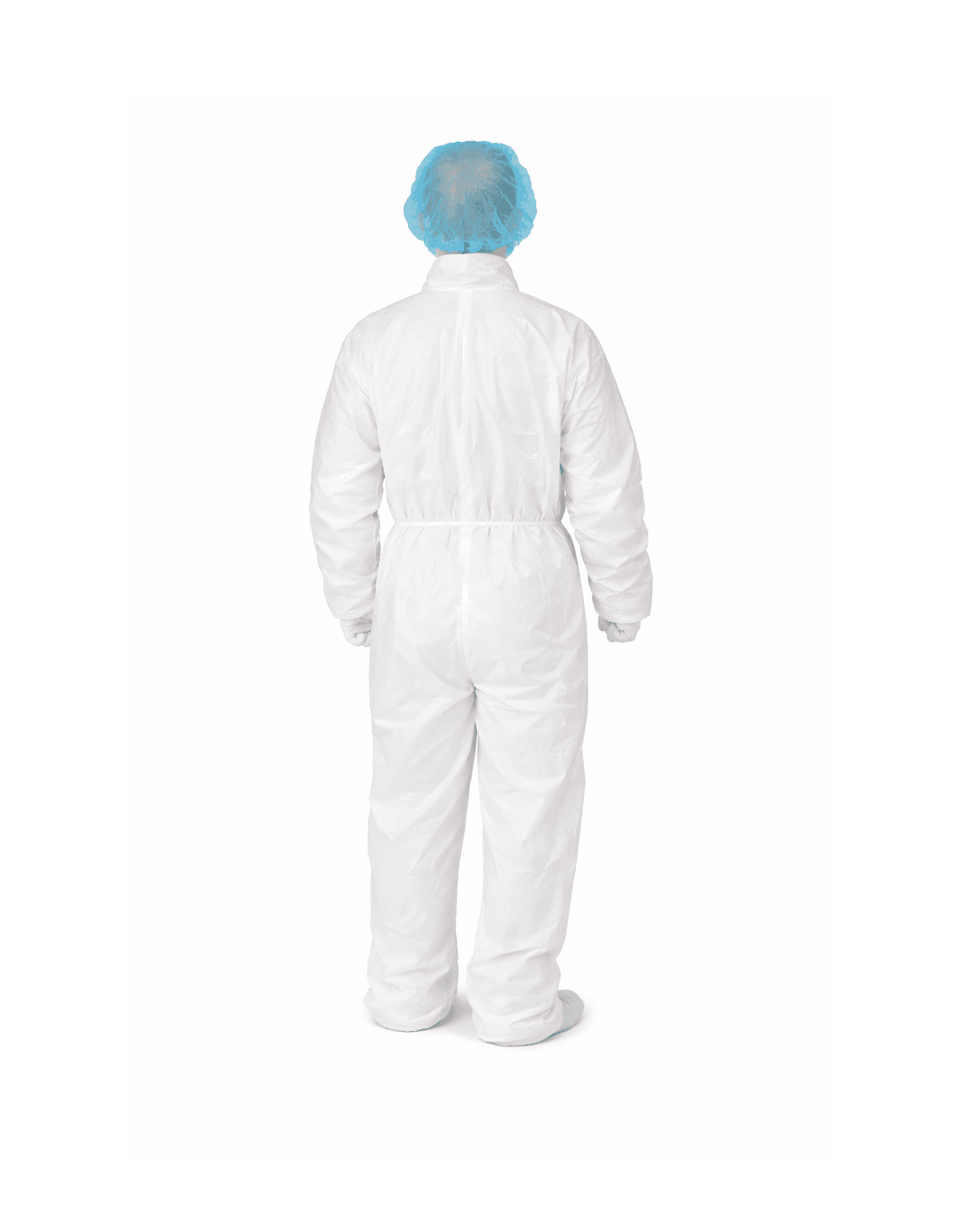 Disposable Coveralls Universal Size, White on mannequin back view.