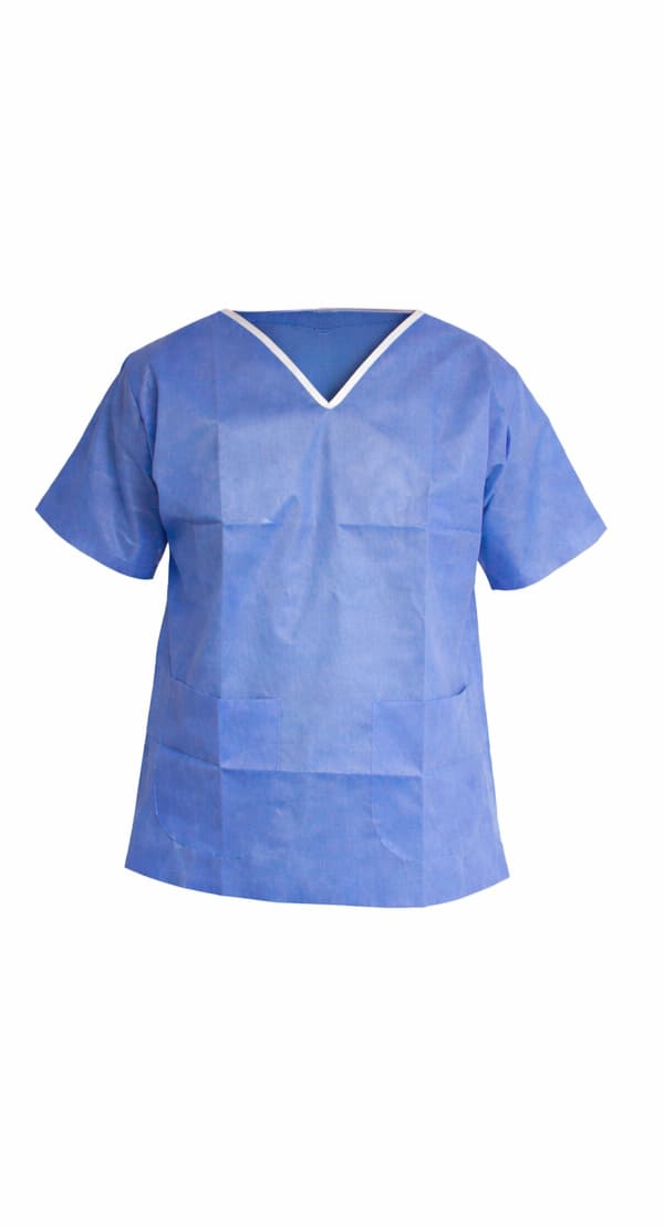 Disposable Scrub Shirt, V-Neck X-Large, Light Blue front view.