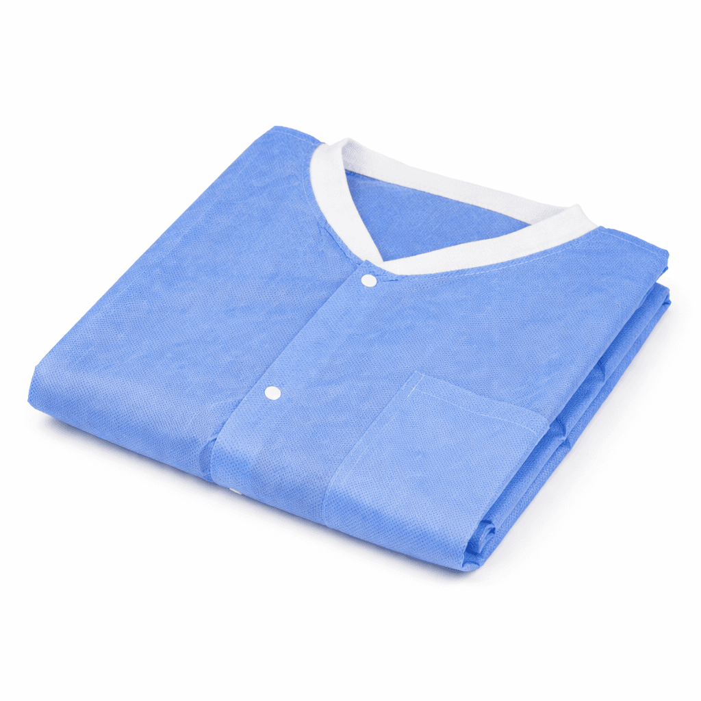 Labjacket With Pockets, Blue folded jacket front view.