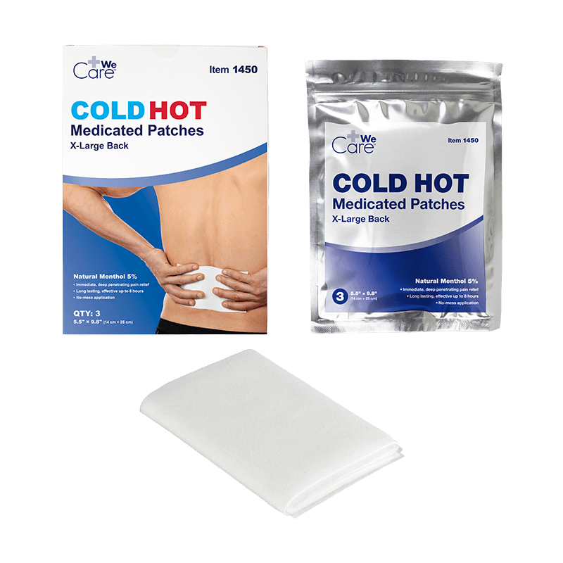 Cold Hot Medicated Patch XL Back 5.5 x 9.8 inch with package and box.