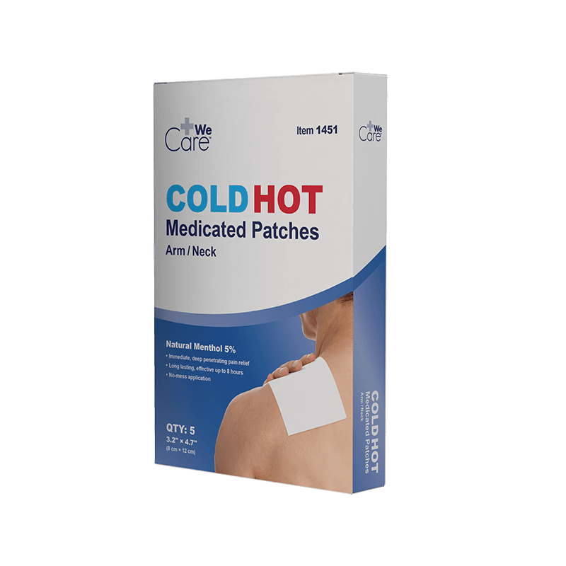 Cold Hot Medicated Patch Arm and Neck 8 x 12 cm in box front view.