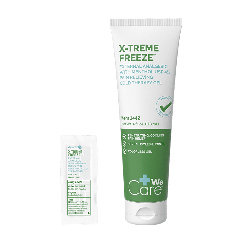 X-Treme Freeze 3 mL Packet and 4oz tube front view.