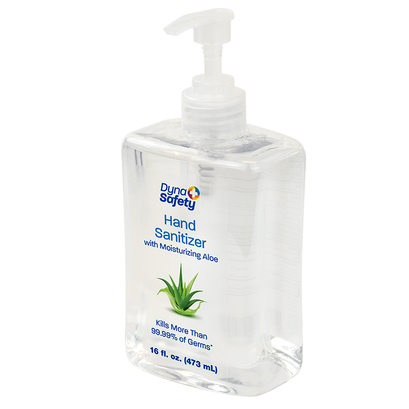 Hand Sanitizer with Moisturizing Aloe 16 oz. Square Pump side and front view.