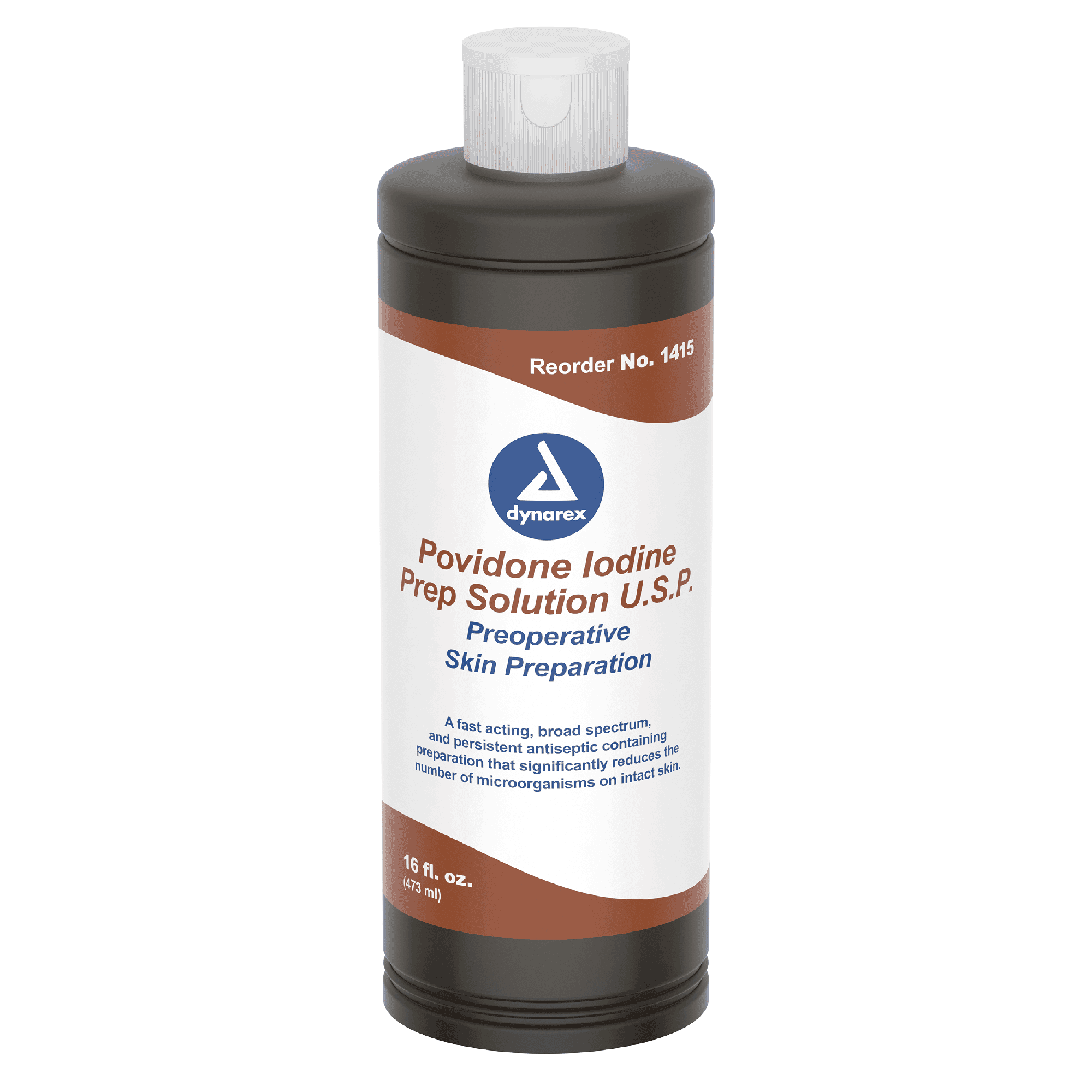 Povidone Iodine Prep Solution 16 Fl oz bottle front view.