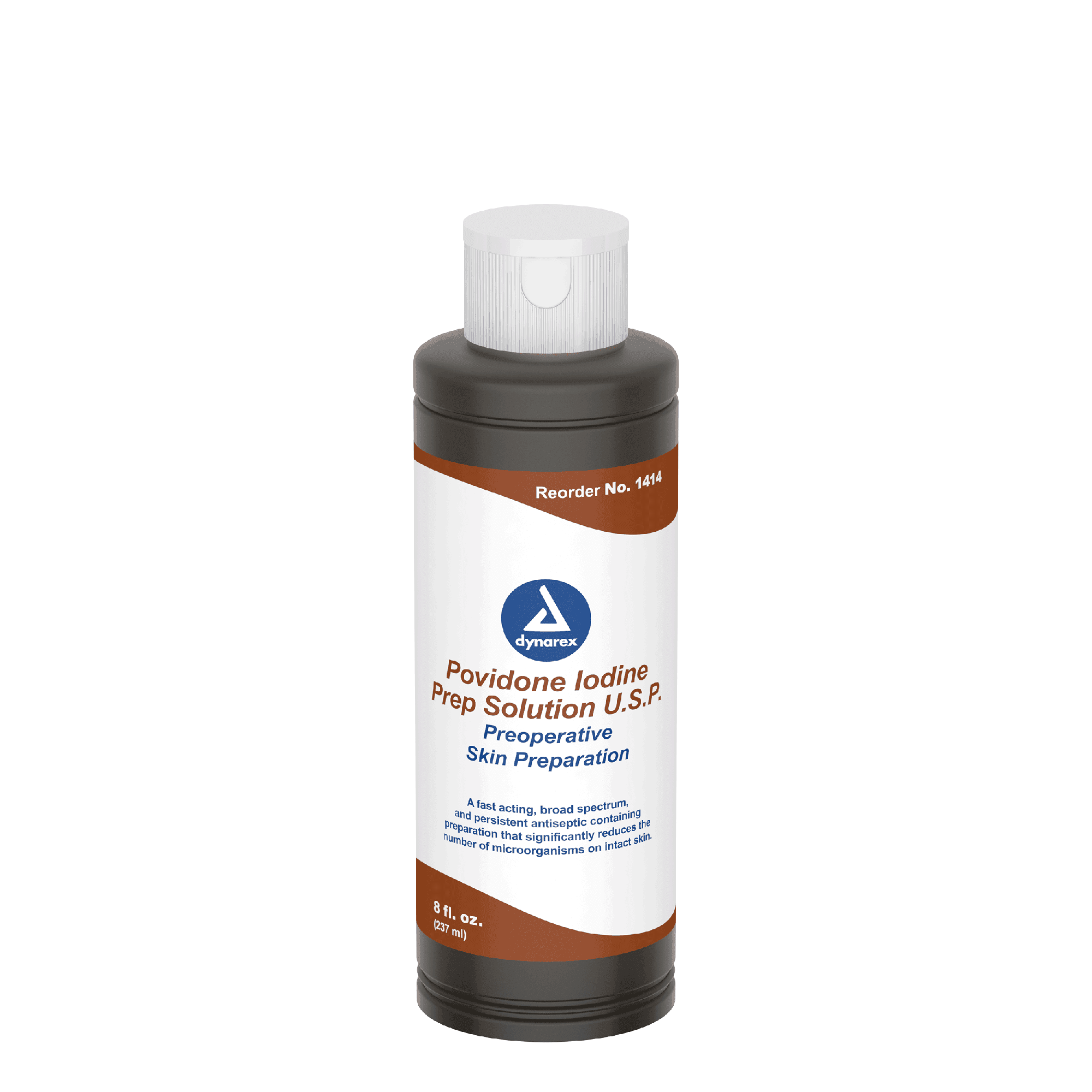 Povidone Iodine Prep Solution 8 Fl oz bottle front view.