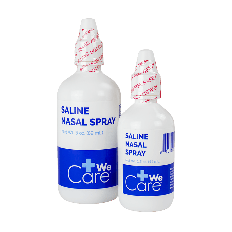 Saline Nasal Spray 1.5 oz and 3 oz bottles front view.