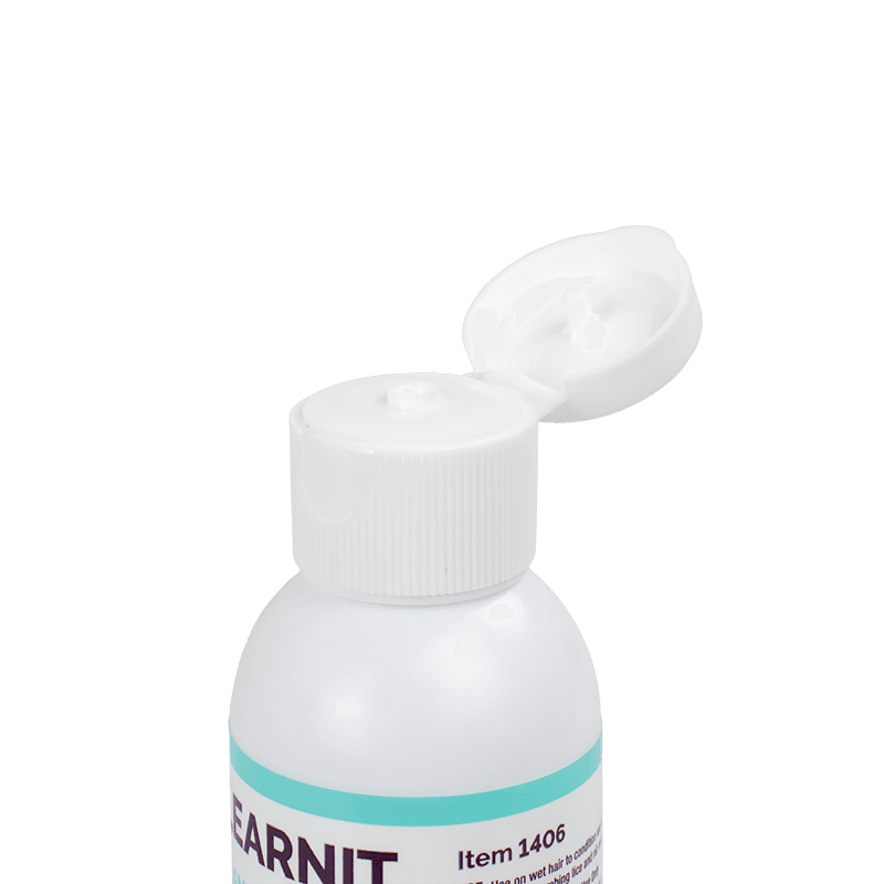 Clear Nit Lice and Nit Conditioner 4 Fl oz bottle opening top and side view.