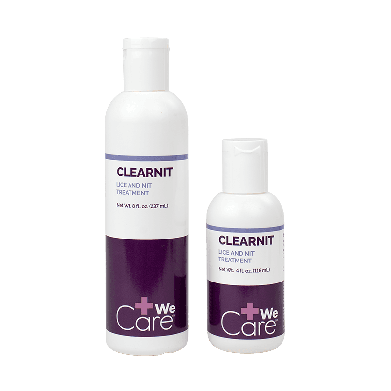 Clear Nit Lice and Nit Treatment 4 Fl oz and 8 Fl oz bottles front view.