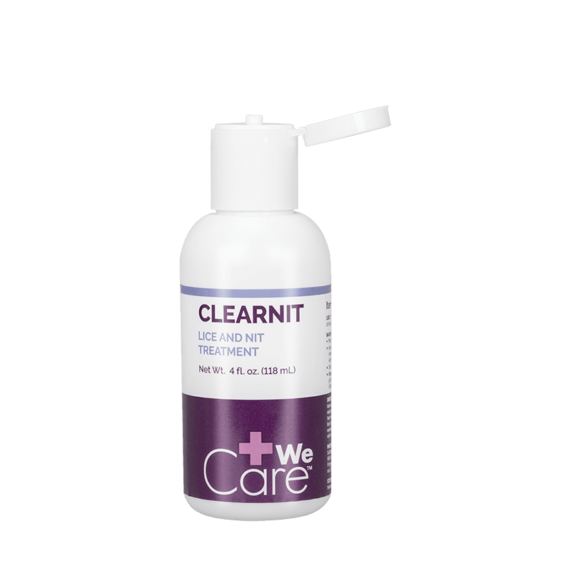 Clear Nit Lice and Nit Treatment 4 Fl oz bottle showing opening and front view.