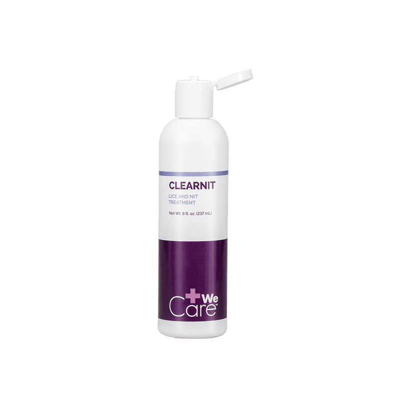 Clear Nit Lice and Nit Treatment 8 Fl oz bottle showing opening and front view.