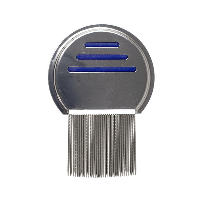 Clear Nit Metal Lice and Nit Removal comb (striped teeth) front view.