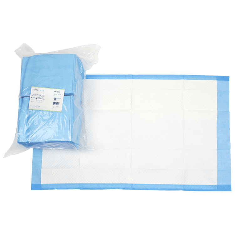 Disposable Under pads 23" x 36" (60g) folded in pack and one lying flat.