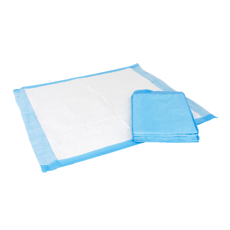 Disposable Under pads 23" x 36" (45 g) lying flat and some folded front view.