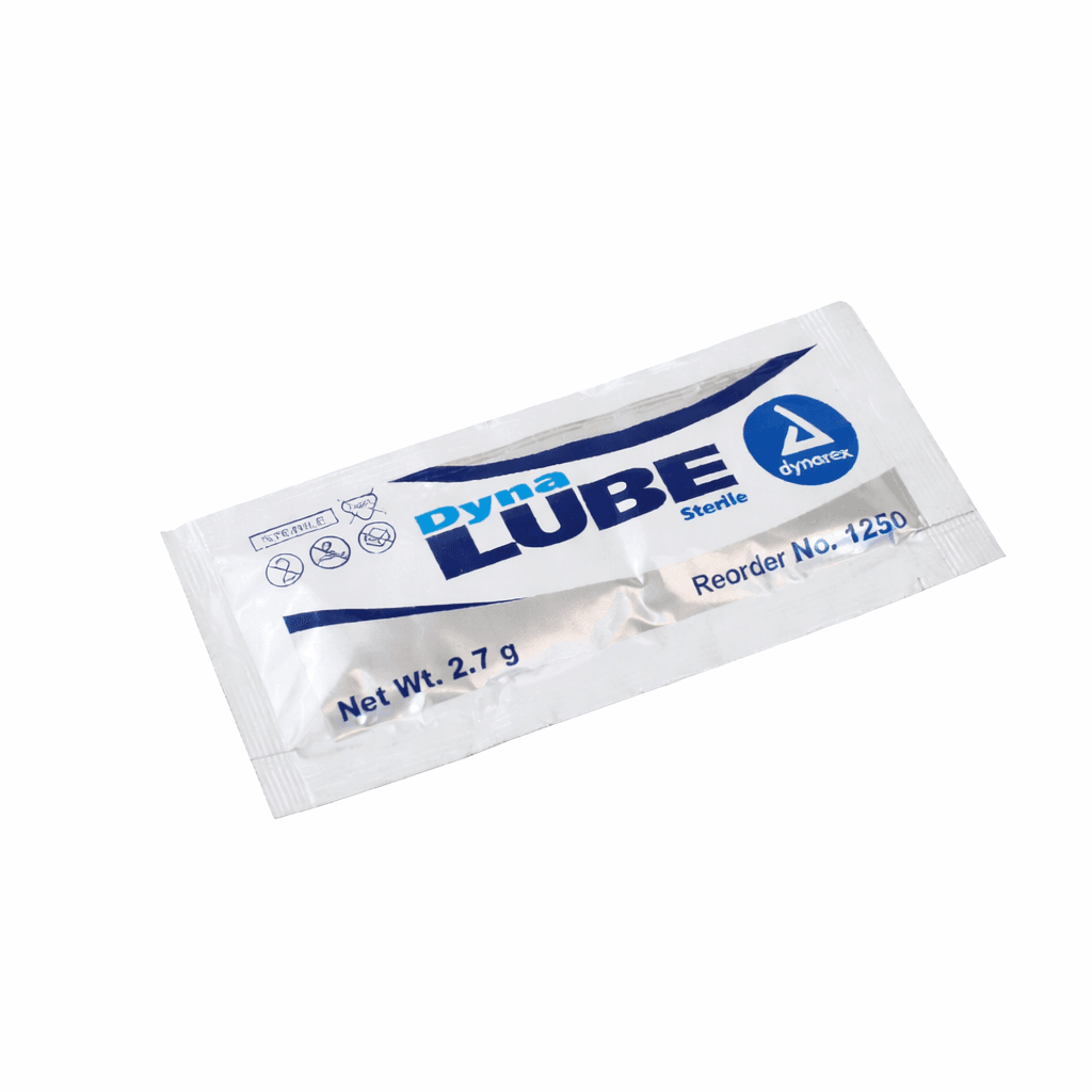 DynaLube Lubricating Jelly - Sterile 2.7 g Packet lying flat front view.