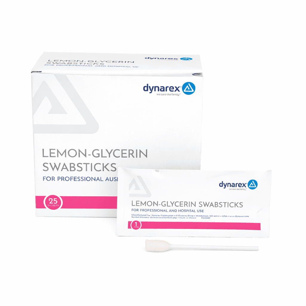Lemon-Glycerin Swab sticks with pack and box front view.