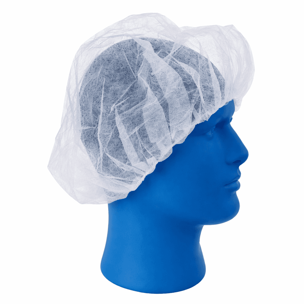 Bouffant Cap White on mannequin head side view.