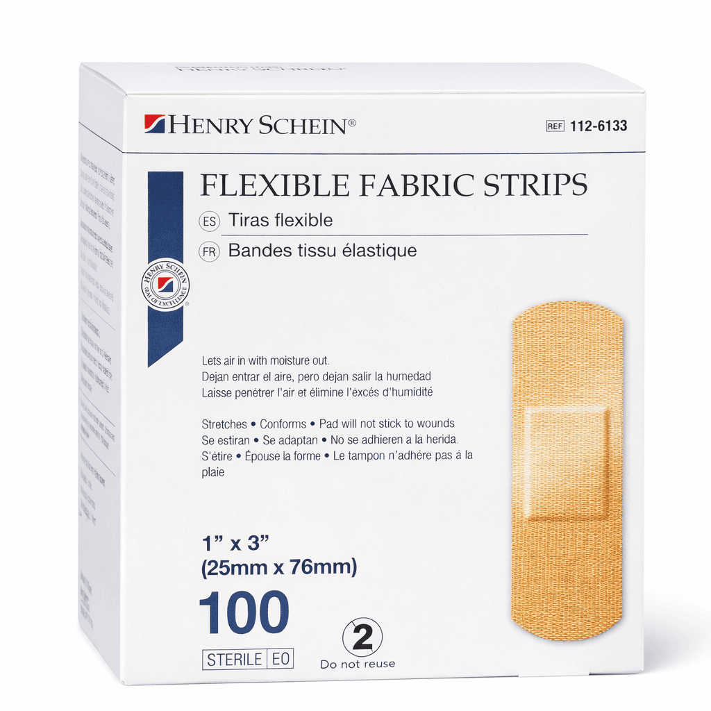 Adhesive Bandage Fabric strips box front view.