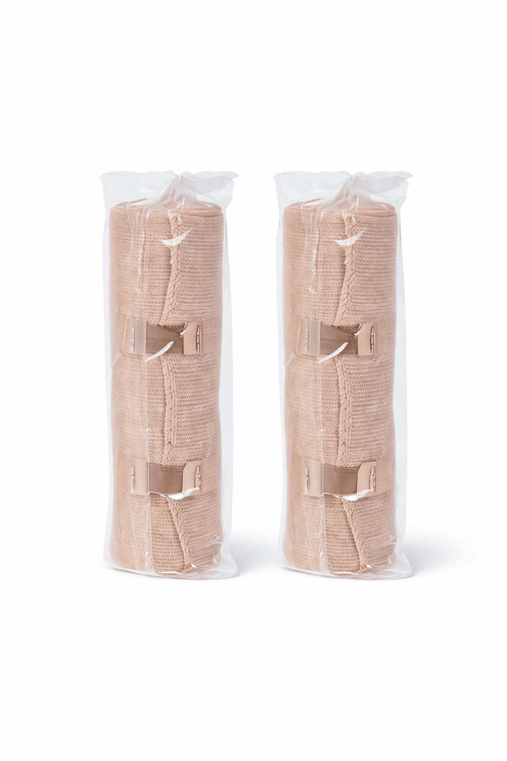 Elastic bandage's front view with clips.