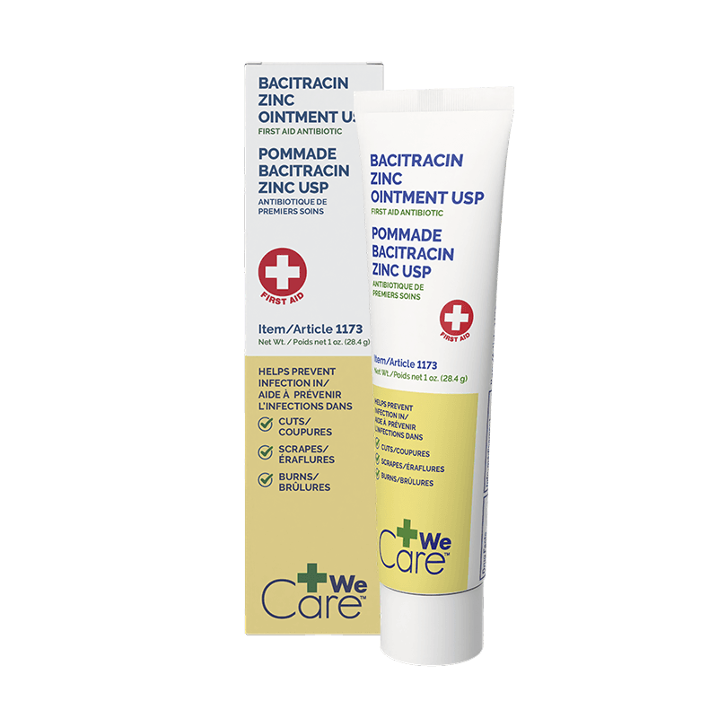 Bacitracin Zinc Ointment 1 oz tube with box front view.