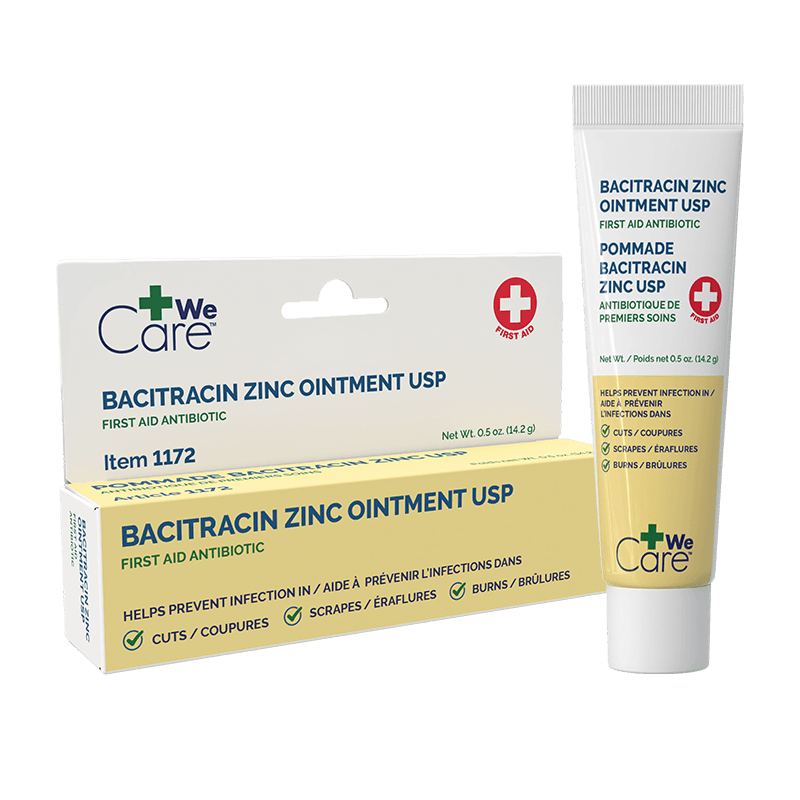 Bacitracin Zinc Ointment 0.5 oz tube with box front view.