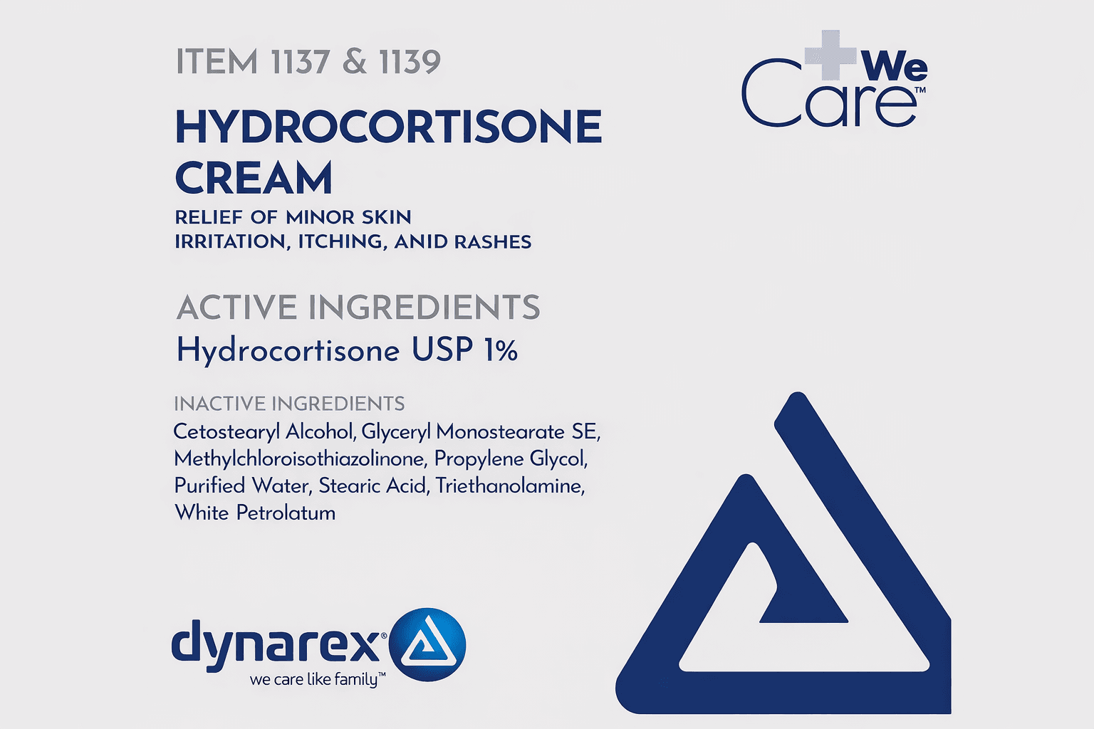 Hydrocortisone Cream label showing active ingredients.