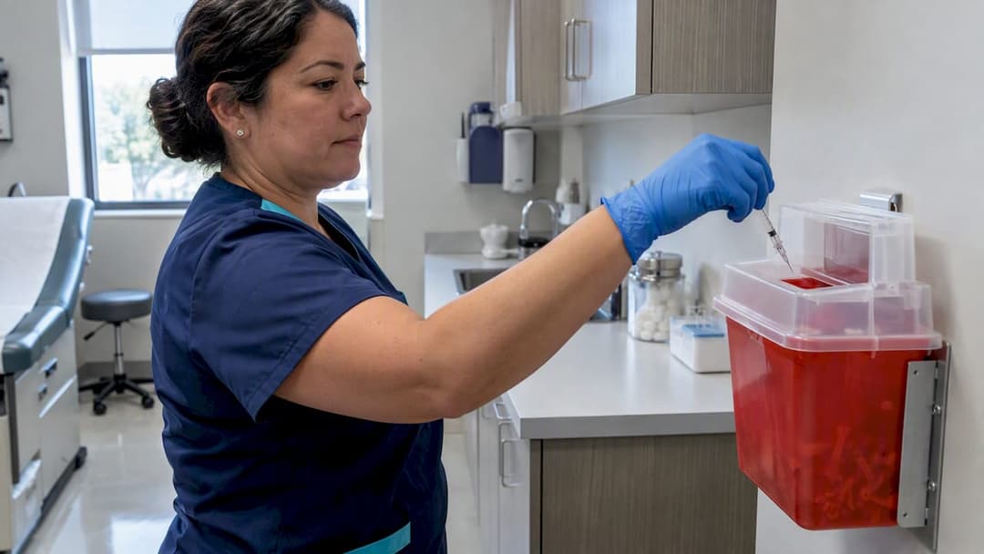Staff placing a needle into sharps container
