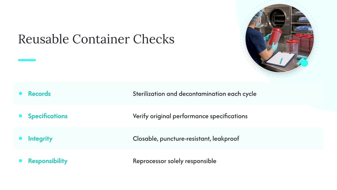 Reusable sharps container reprocessing checks
