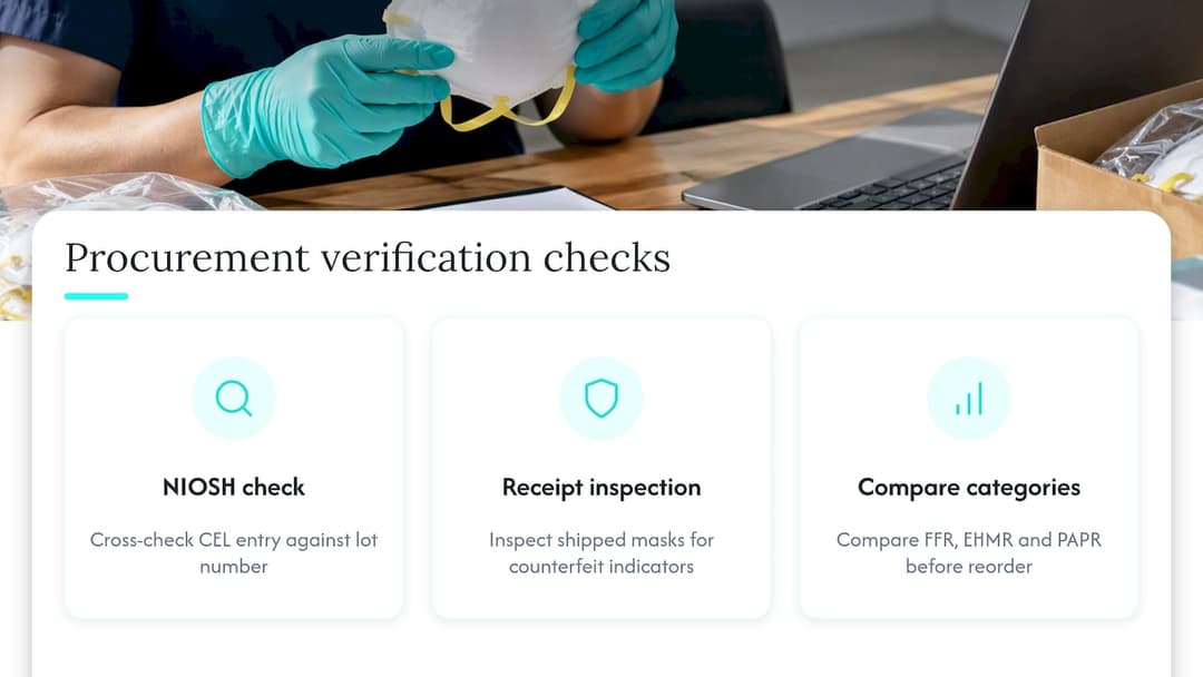 Three-step respirator procurement verification workflow