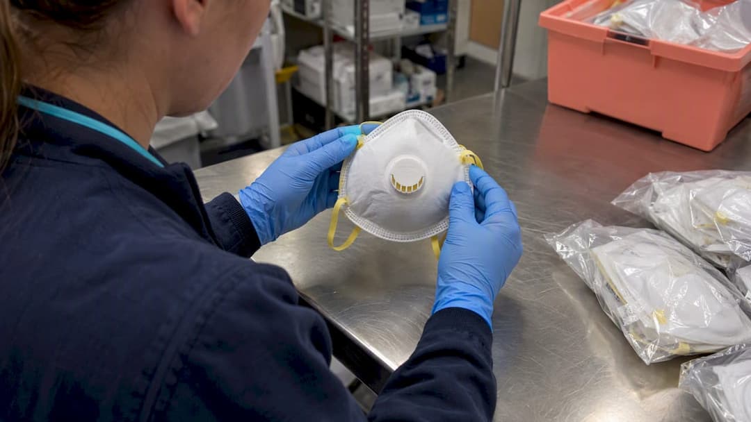 Valved N95 respirator inspected for procurement