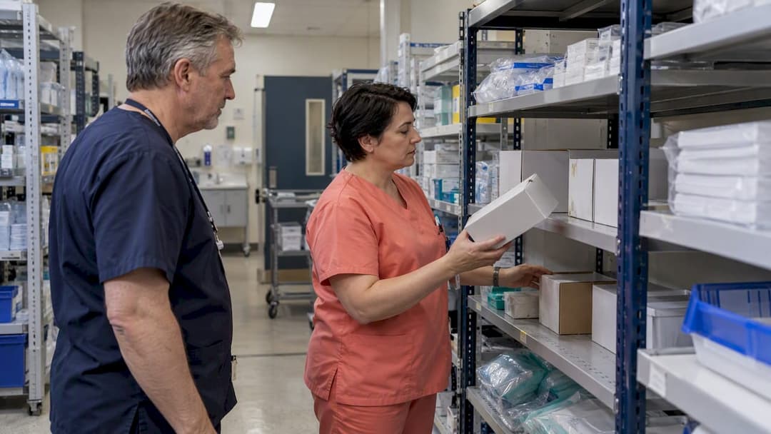 Healthcare staff reviewing depleted supply inventory