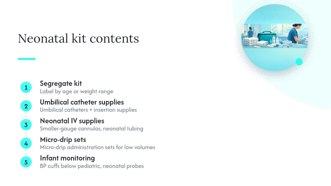 Neonatal kit separation and component groups