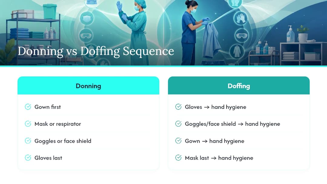 PPE donning and doffing sequence diagram