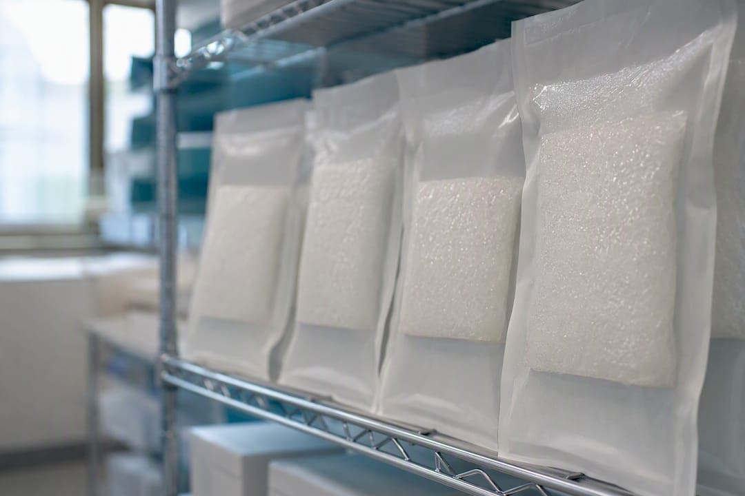 Absorbent pads inside specimen bags close-up