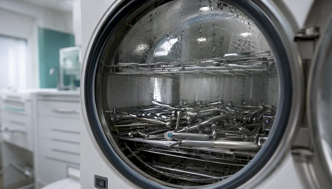 Dental autoclave chamber with instruments inside