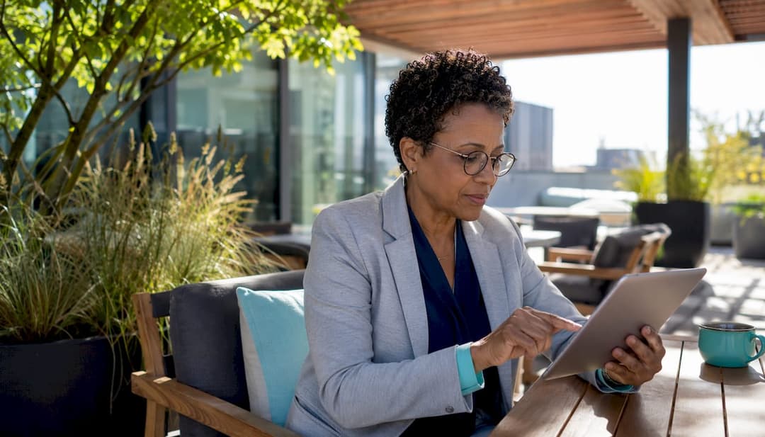 Clinical buyer viewing medical product catalog on tablet