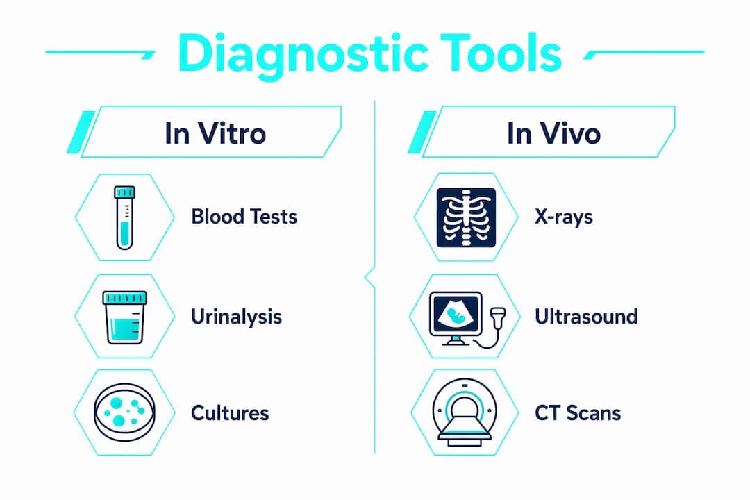 Infographic comparing in vitro and in vivo diagnostic tools