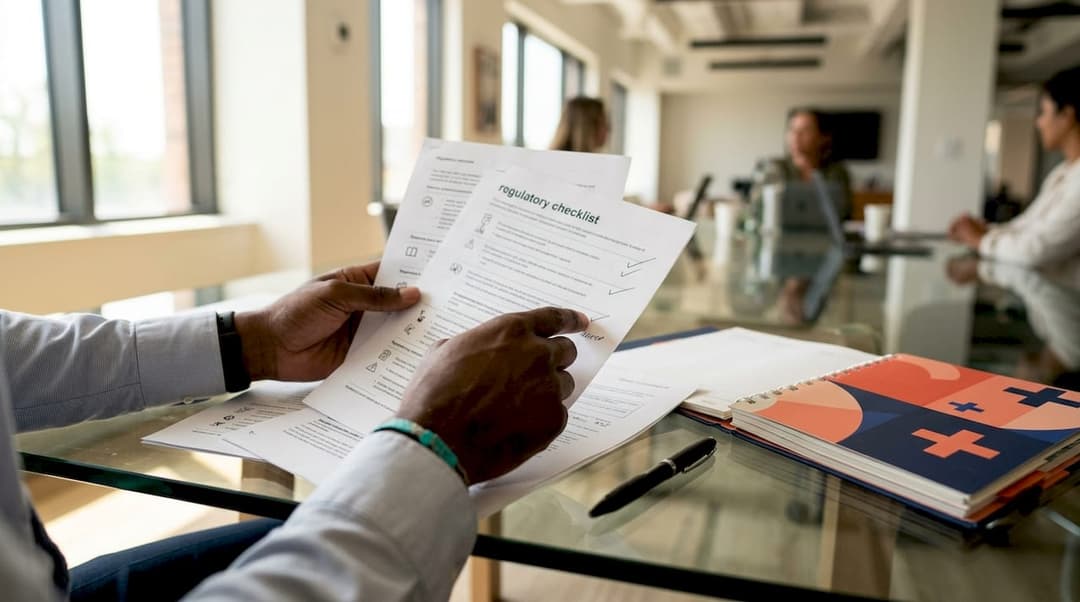 Importer hands verifying compliance checklist