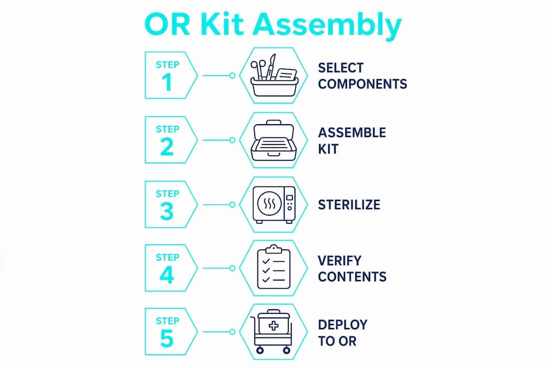 Infographic showing operating room kit assembly steps