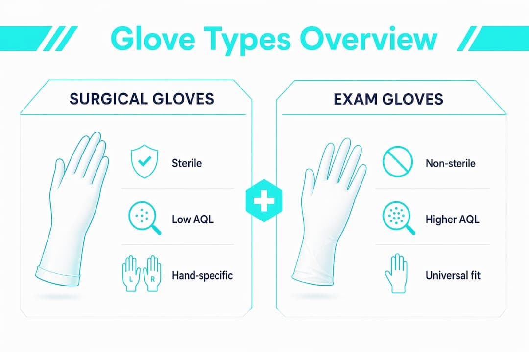 Infographic comparing surgical and exam gloves