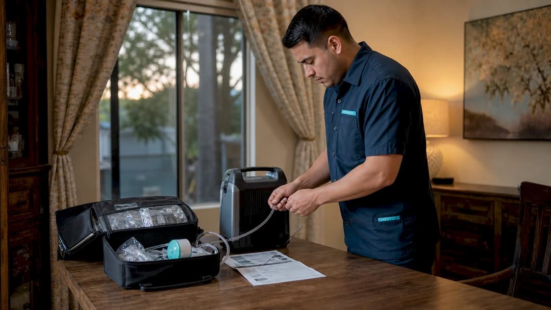 Technician setting up home health equipment
