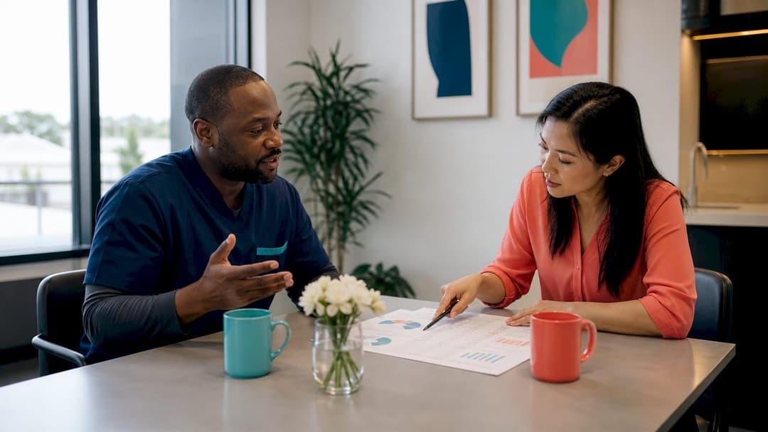 Healthcare professionals discussing financial benefits